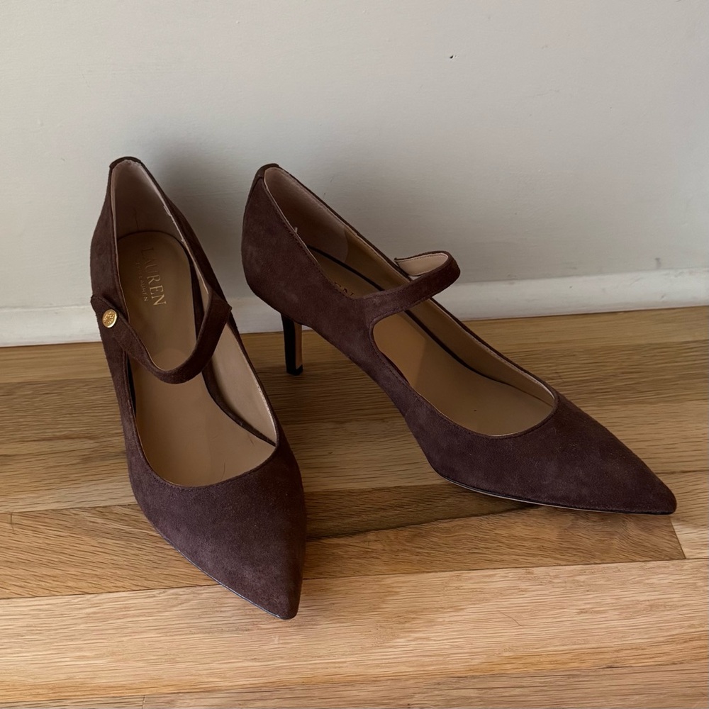 Ralph Lauren Dark Brown Suede Heels